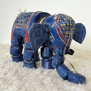 Vintage Handcrafted Elephant Marionette Wooden Sculpture